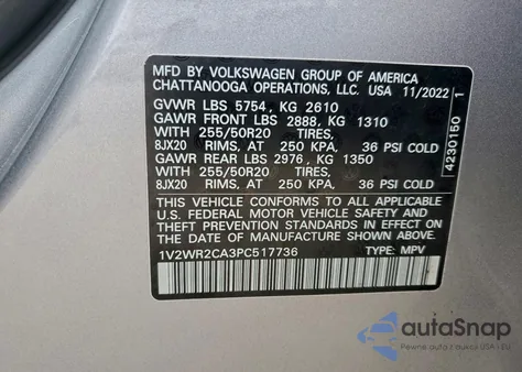 2023 Volkswagen Atlas Se from USA, damaged, VIN 1V2WR2CA3PC517736